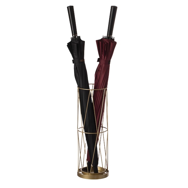 Vintiquewise Gold Round Vertical Design Umbrella Holder Stand for Indoor and Outdoor with Drip Water Tray QI004470 - main